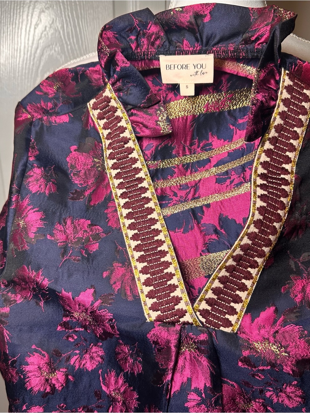 Before You Fuchsia Floral Embroidered V-Neck Dress